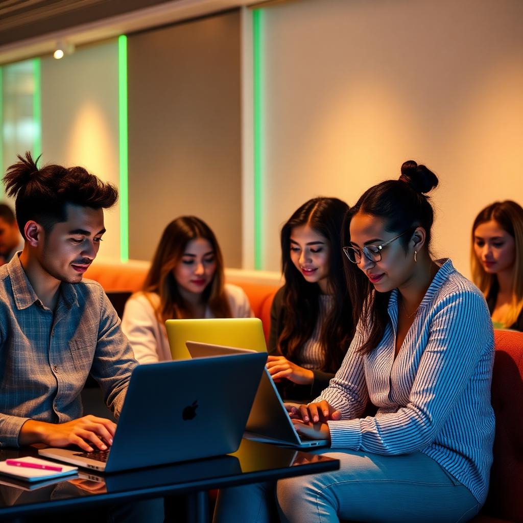 Students learning together on laptops